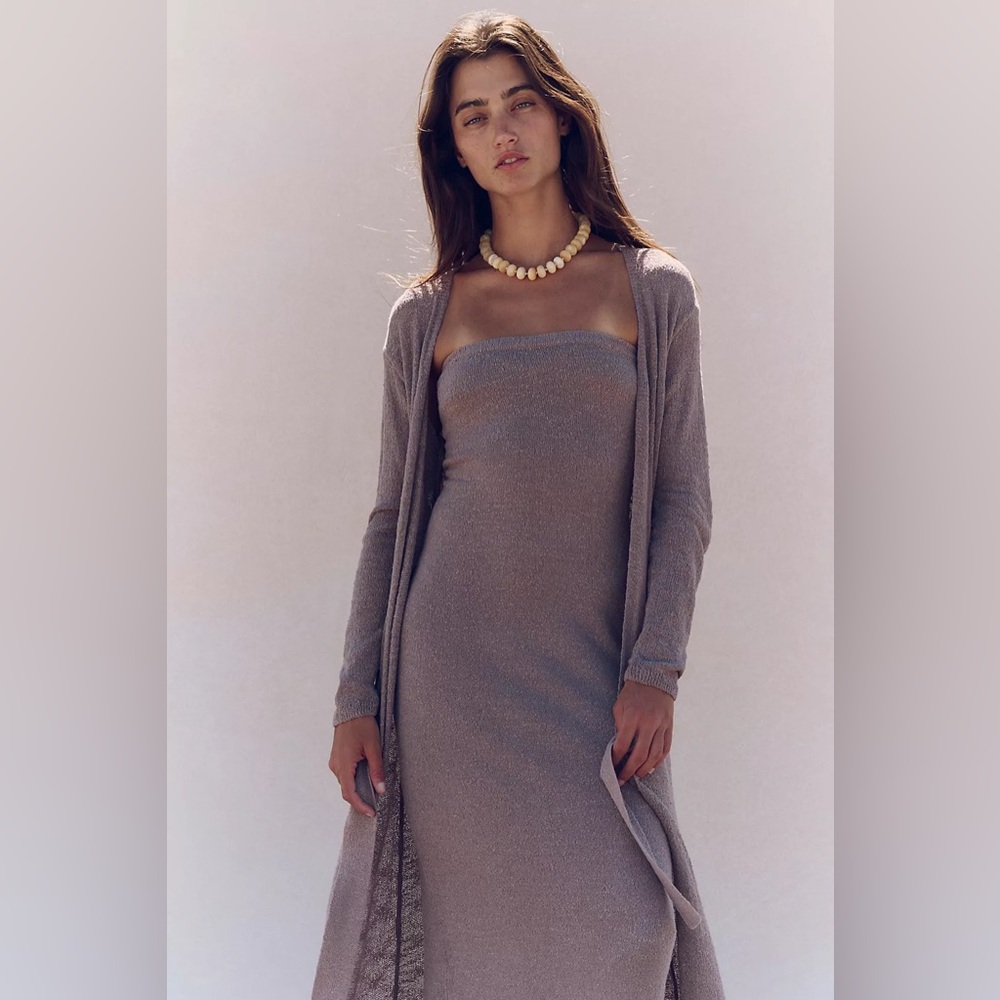 Free People Lottie Solid Sweater Dress Set in Mushroom Woods NWT Sz S